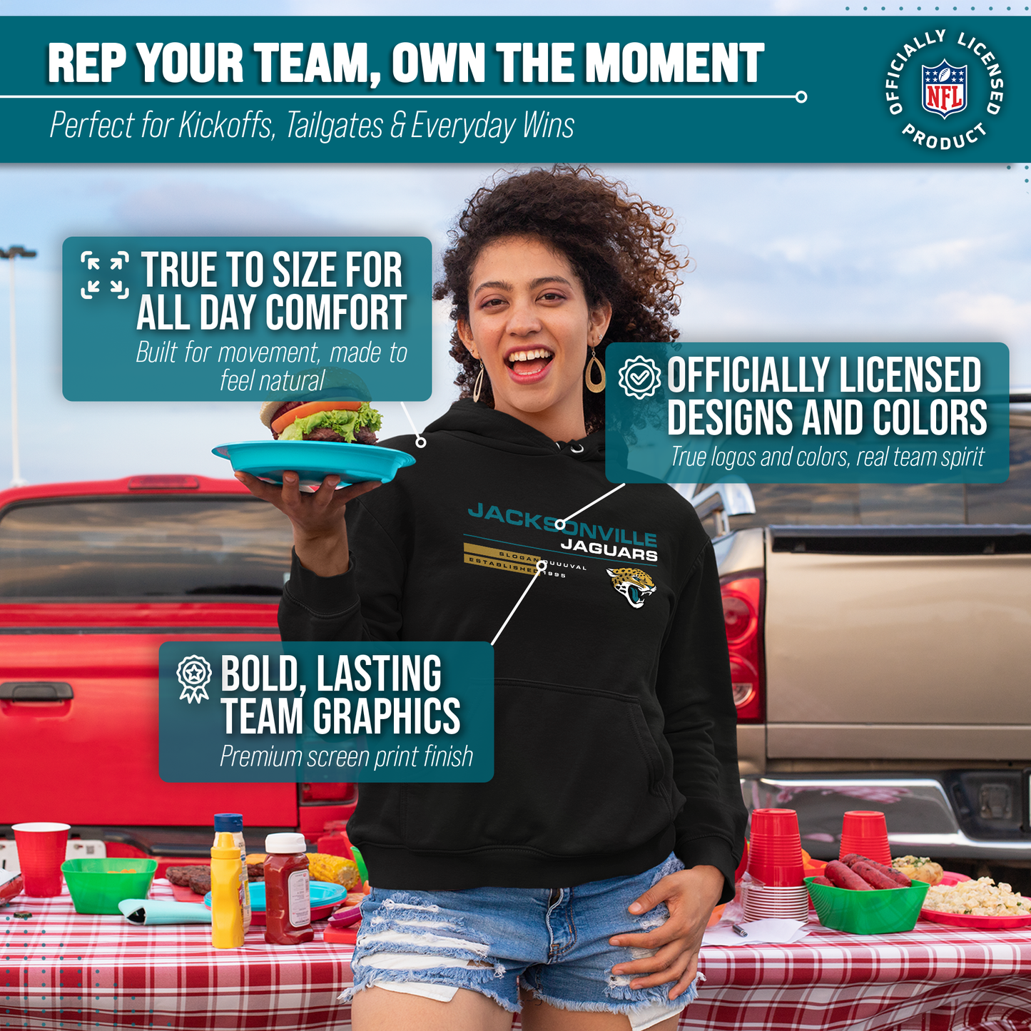 Jacksonville Jaguars Adult NFL Speed Stat Sheet Fleece Hooded Sweatshirt - Black