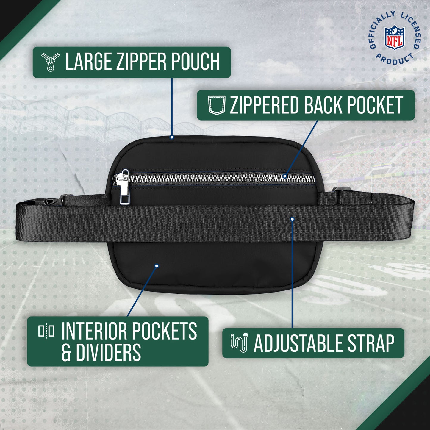 New York Jets NFL Gameday On The Move Crossbody Belt Bag - Black