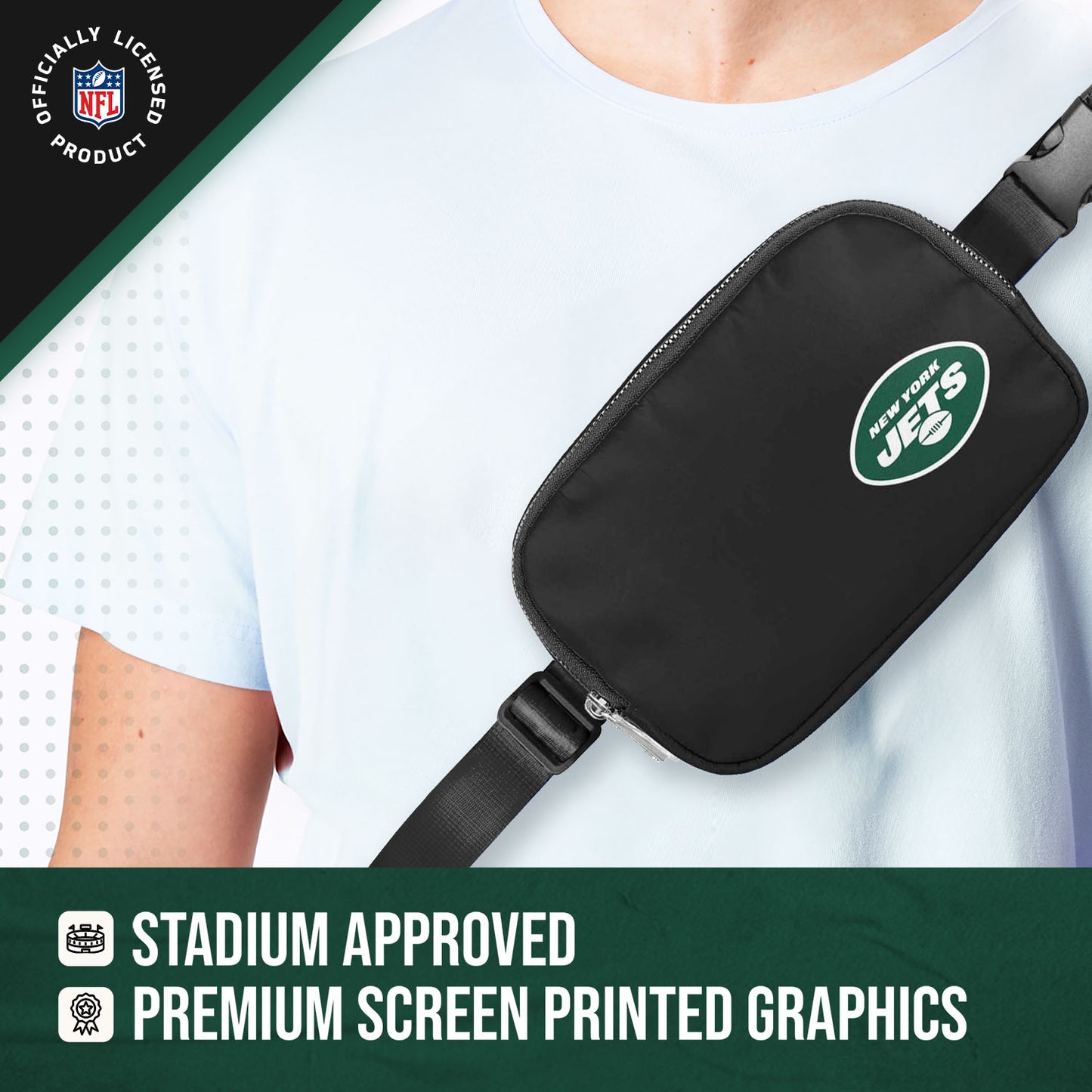 New York Jets NFL Gameday On The Move Crossbody Belt Bag - Black