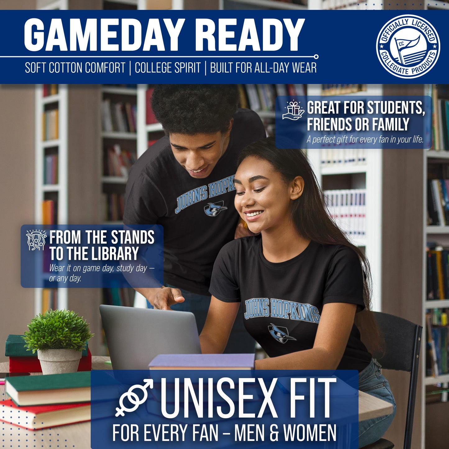 Johns Hopkins Blue Jays NCAA Adult Gameday Cotton T-Shirt - Black