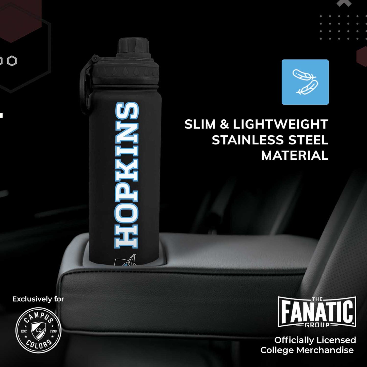 Johns Hopkins Blue Jays NCAA Stainless Steel Water Bottle - Black