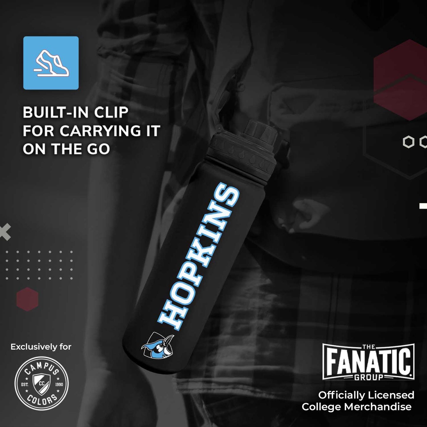 Johns Hopkins Blue Jays NCAA Stainless Steel Water Bottle - Black