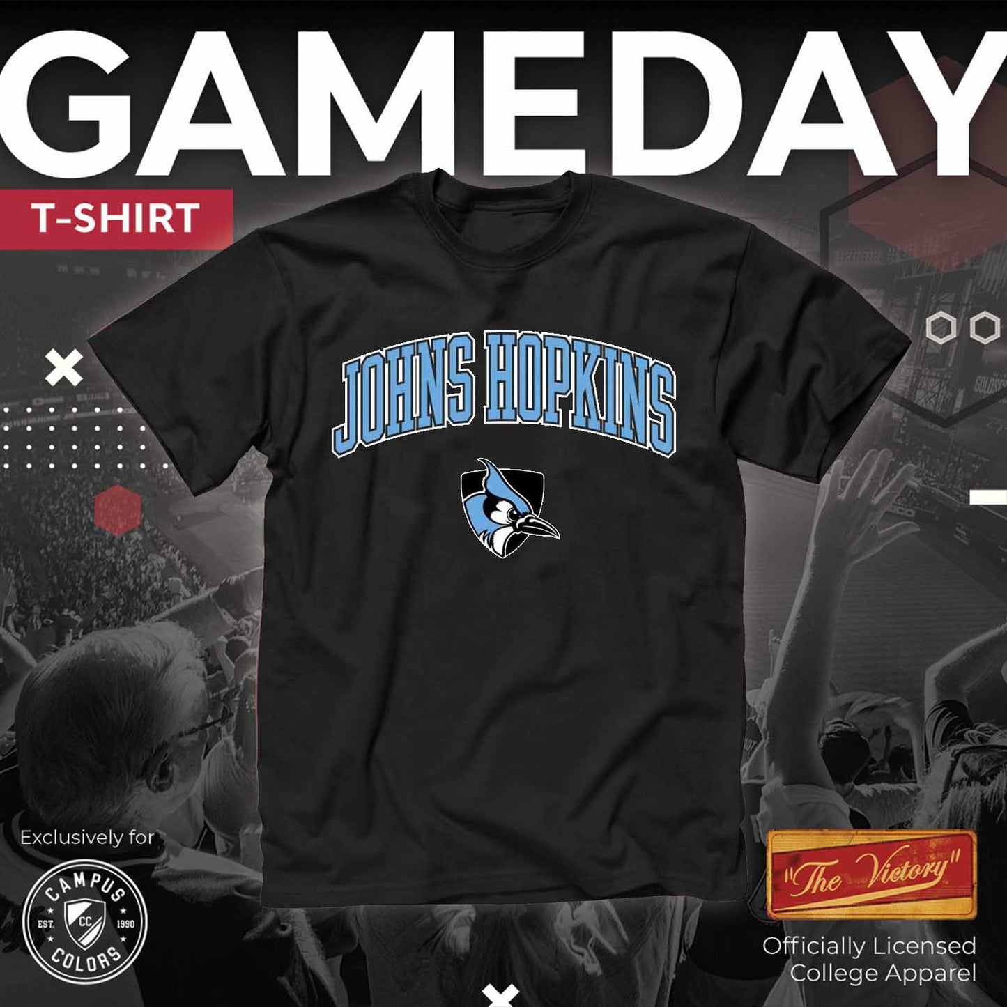 Johns Hopkins Blue Jays  Arch and Logo Short Sleeve T-shirt Black - Black