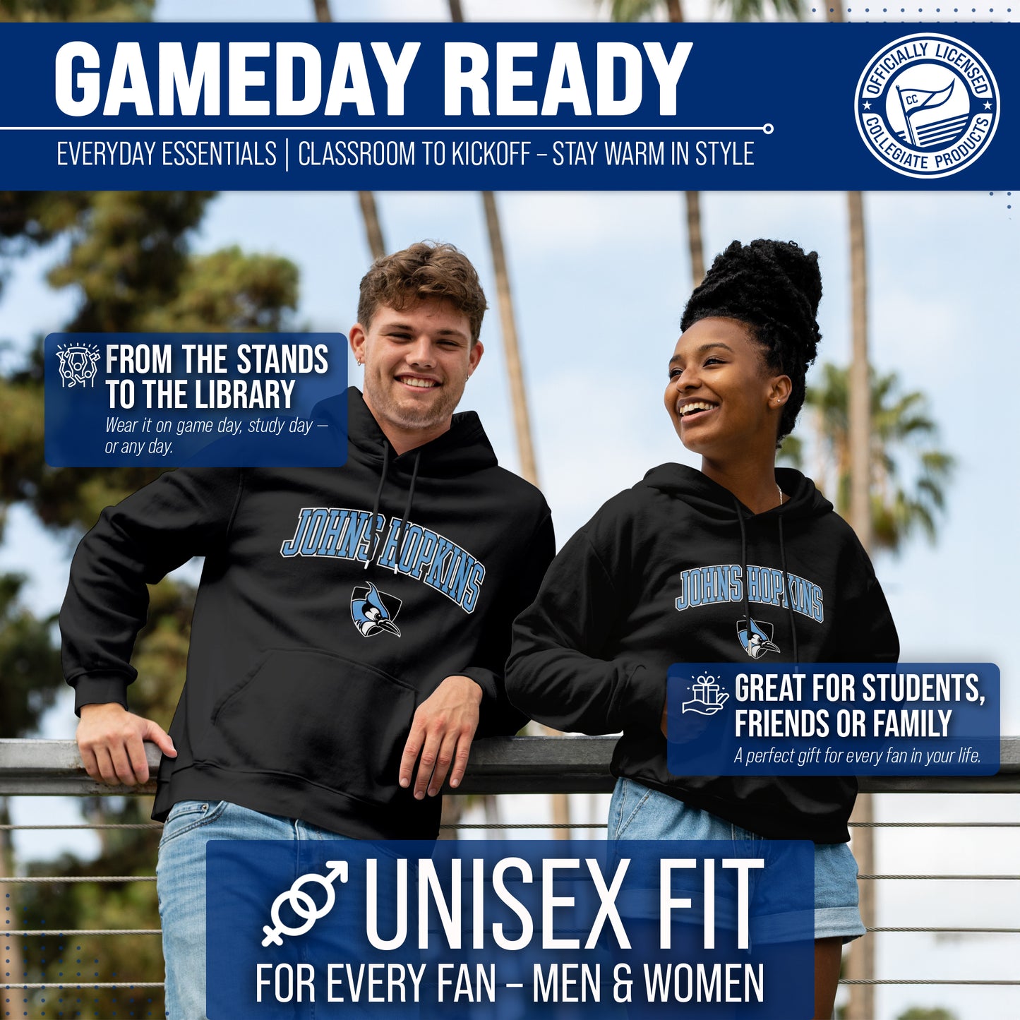 Johns Hopkins Blue Jays Adult Arch & Logo Soft Style Gameday Hooded Sweatshirt - Black