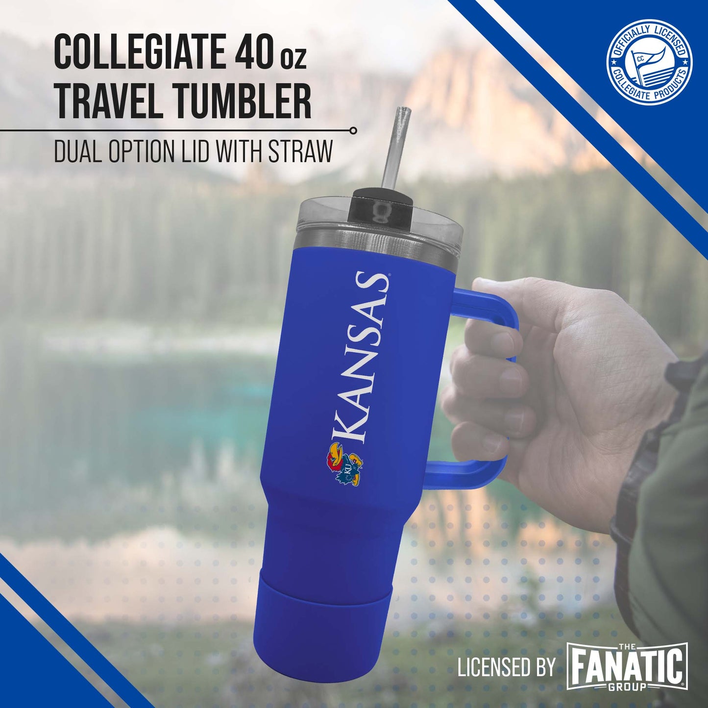 Kansas Jayhawks College & University 40 oz Travel Tumbler With Handle - Royal