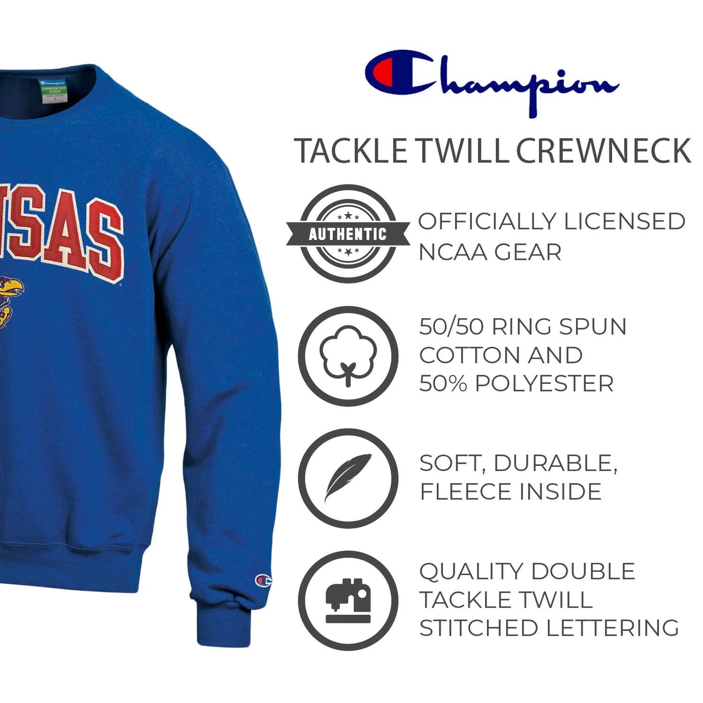 Kansas Jayhawks Adult Tackle Twill Crewneck - Royal