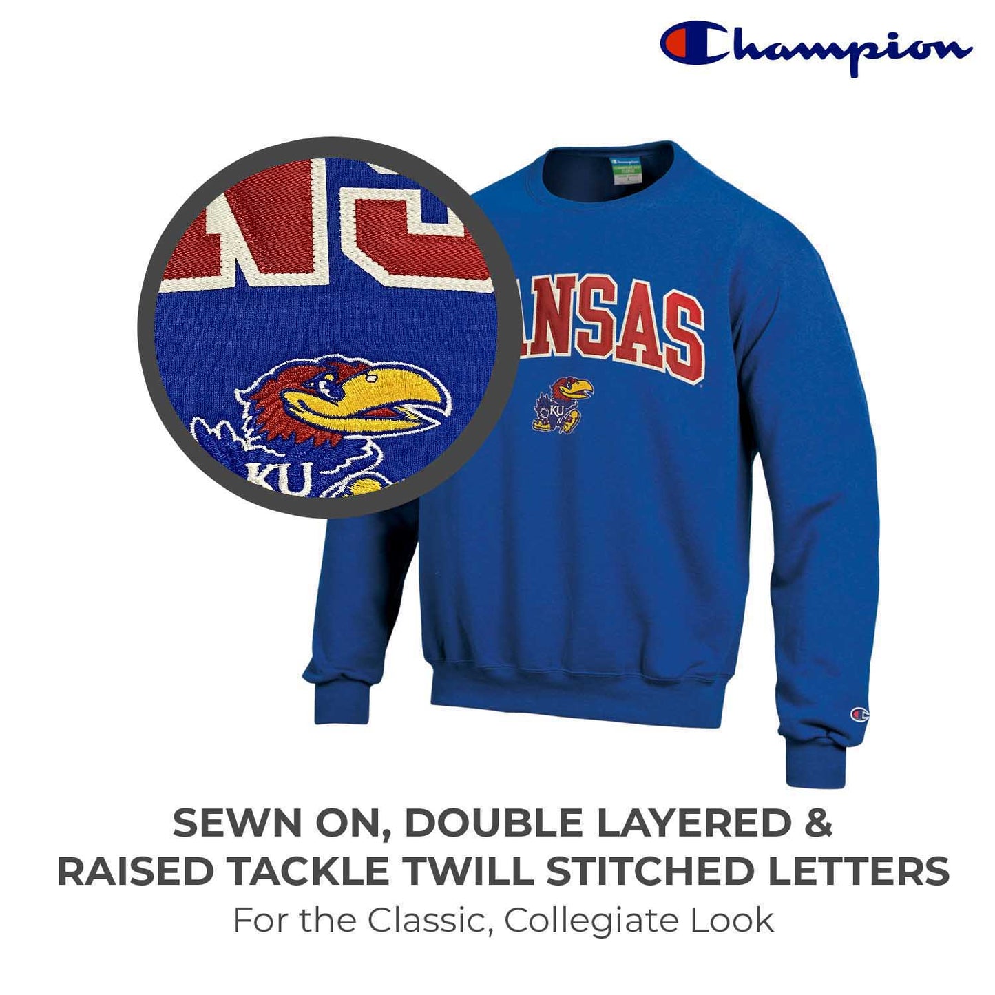 Kansas Jayhawks Adult Tackle Twill Crewneck - Royal