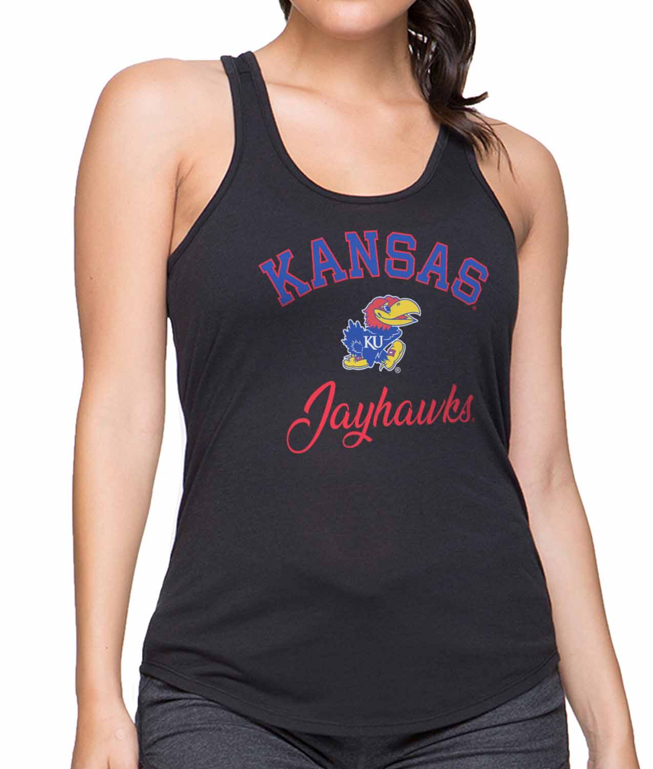 Kansas Jayhawks NCAA Womens Tag-Less Ultra Soft Tailgate Tank Top - Black Heather
