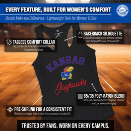 Kansas Jayhawks NCAA Womens Tag-Less Ultra Soft Tailgate Tank Top - Black Heather