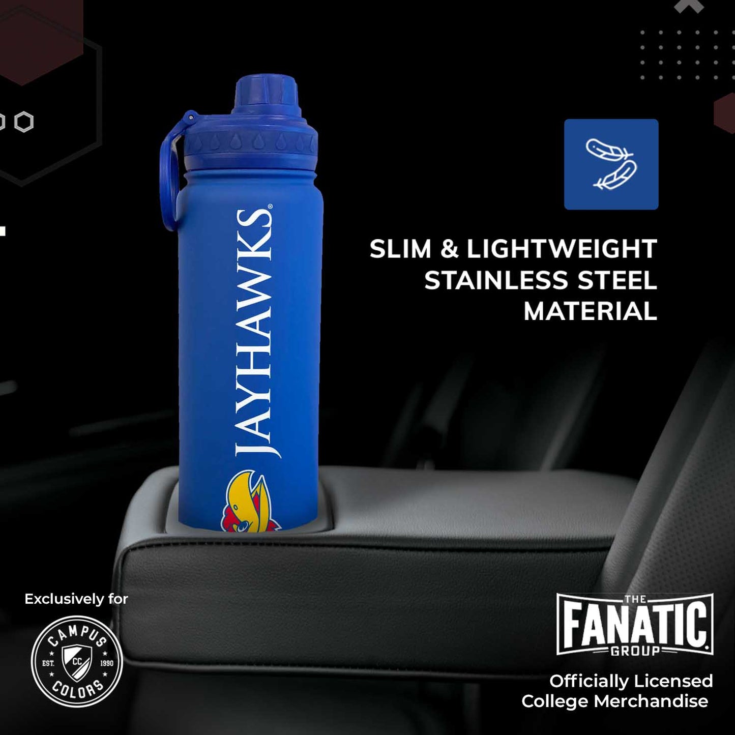 Kansas Jayhawks NCAA Stainless Steel Water Bottle - Royal