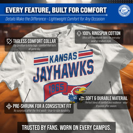 Kansas Jayhawks NCAA Adult Unisex Varsity Club Pennant T-Shirt Tag-Less - Off White