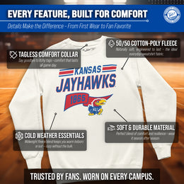 Kansas Jayhawks NCAA Adult Unisex Varsity Club Pennant Crewneck Fleece Sweatshirt - Off White