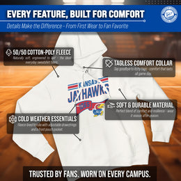 Kansas Jayhawks NCAA Adult Unisex Varsity Club Pennant Hooded Fleece Sweatshirt - Off White