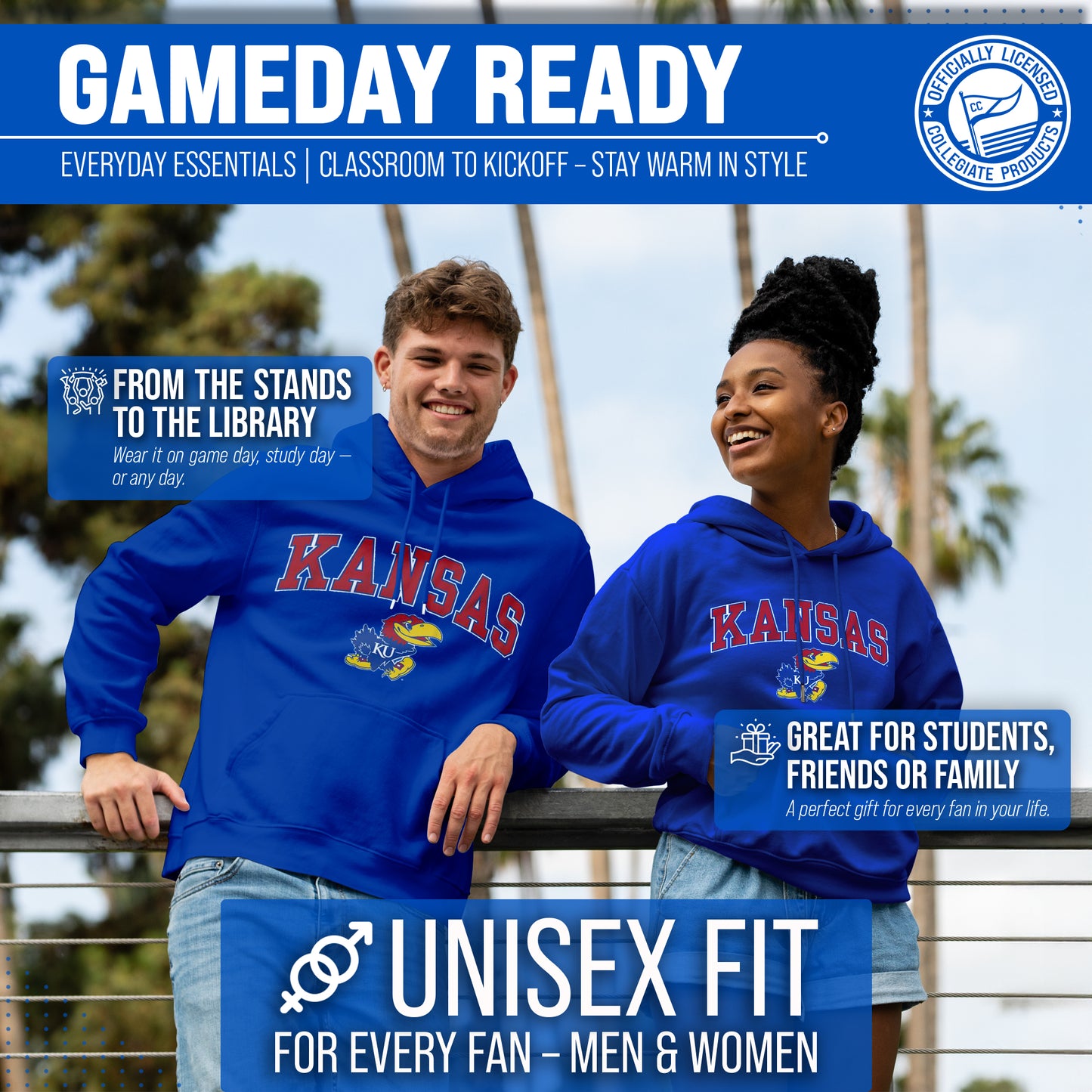 Kansas Jayhawks Adult Arch & Logo Soft Style Gameday Hooded Sweatshirt - Royal