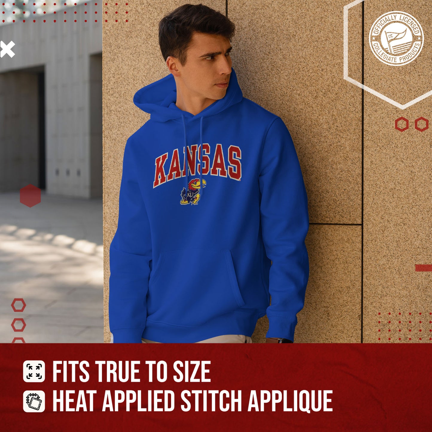 Kansas Jayhawks NCAA Adult Tackle Twill Hooded Sweatshirt - Royal