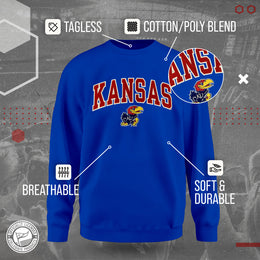 Kansas Jayhawks NCAA Adult Tackle Twill Crewneck Sweatshirt - Royal