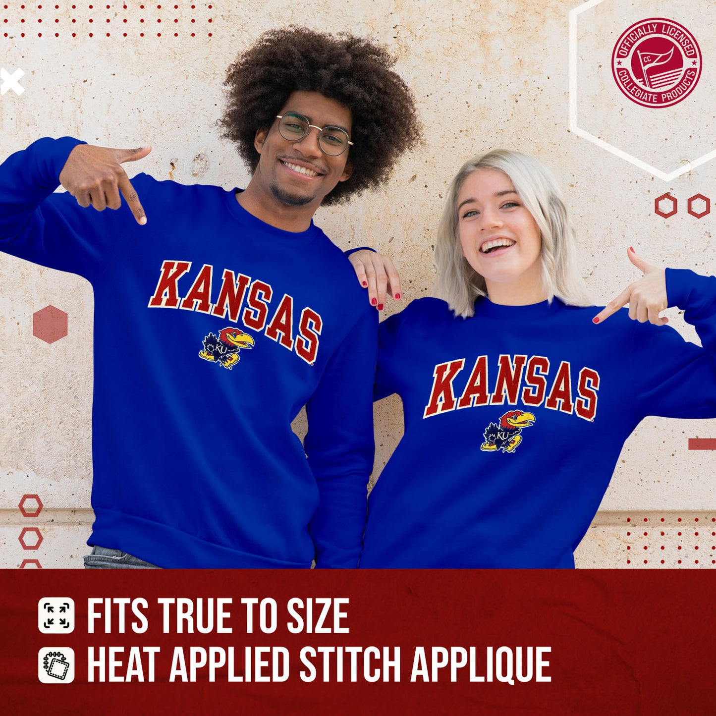Kansas Jayhawks NCAA Adult Tackle Twill Crewneck Sweatshirt - Royal