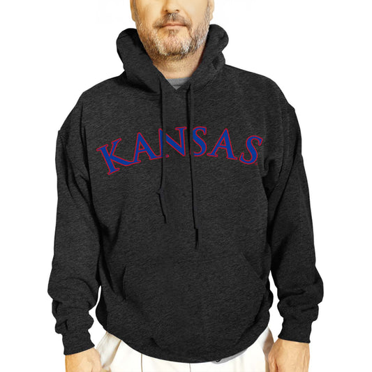 Kansas Jayhawks NCAA Adult Cotton Blend Charcoal Hooded Sweatshirt - Charcoal