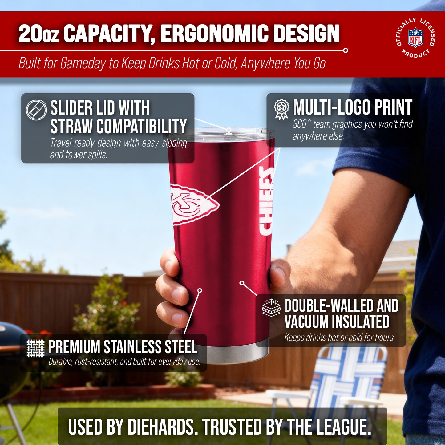 Kansas City Chiefs NFL 20oz Gameday Stainless Steel Tumbler - Red