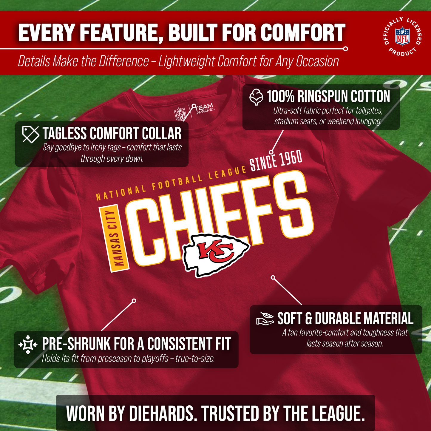 Kansas City Chiefs NFL Adult Modern Endzone Tag-Less T-Shirt - Red