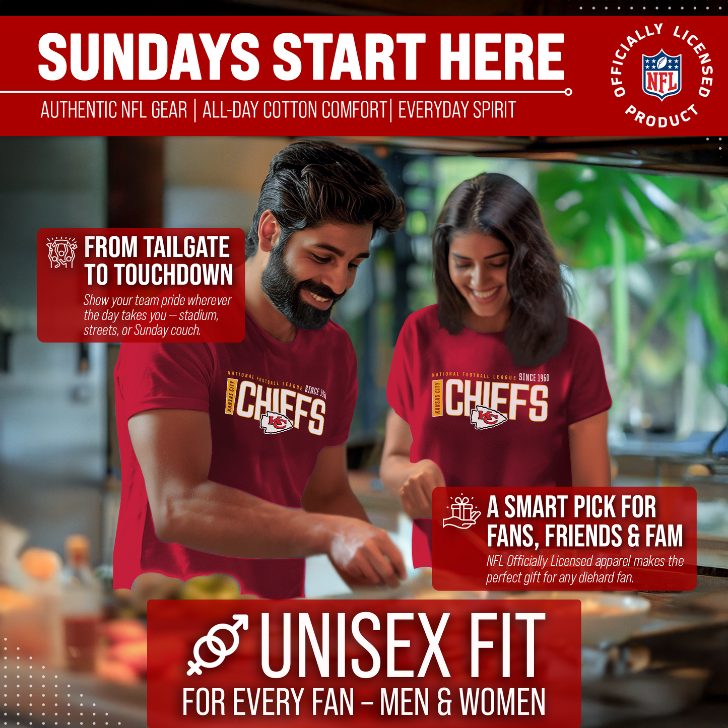 Kansas City Chiefs NFL Adult Modern Endzone Tag-Less T-Shirt - Red