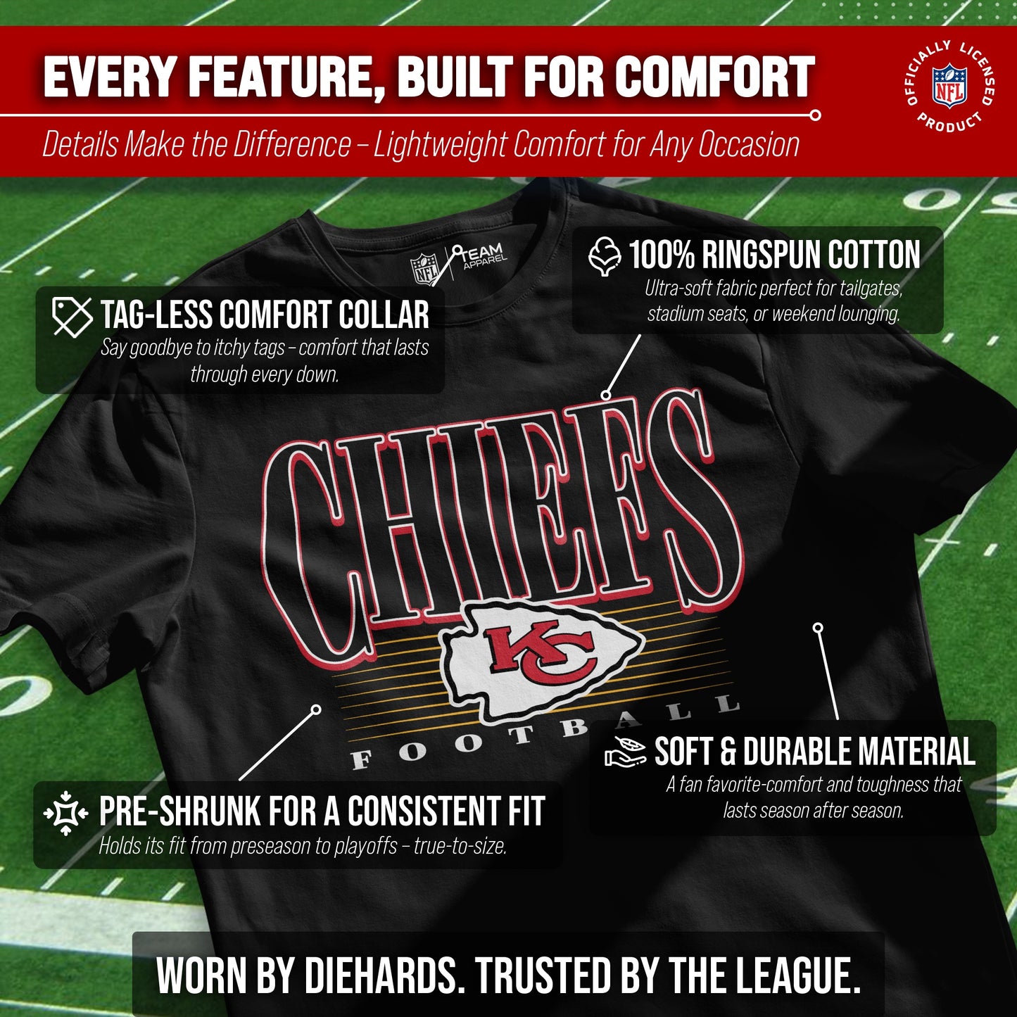 Kansas City Chiefs NFL Adult Overtime Blueprint Tag-Less T-Shirt - Black