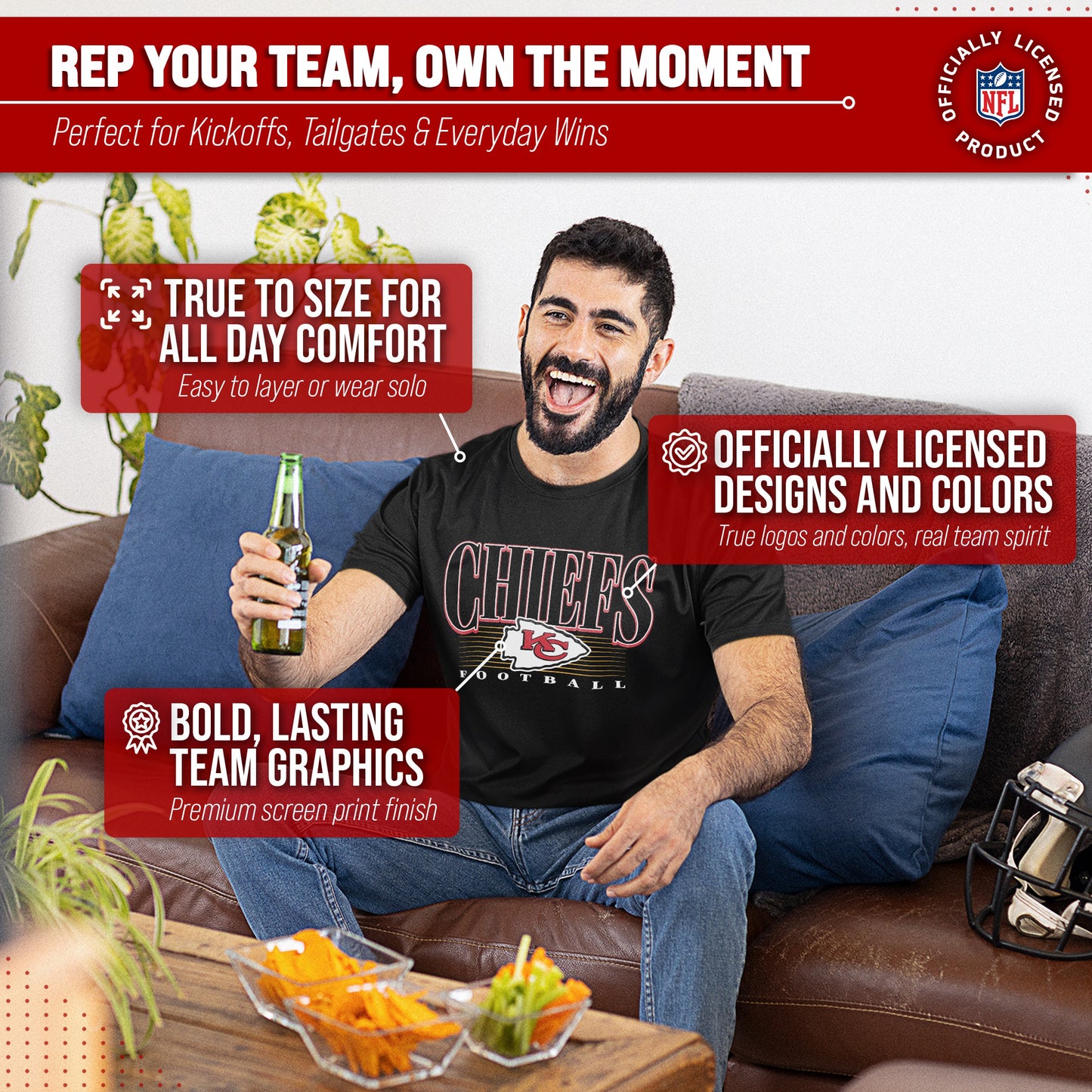 Kansas City Chiefs NFL Adult Overtime Blueprint Tag-Less T-Shirt - Black