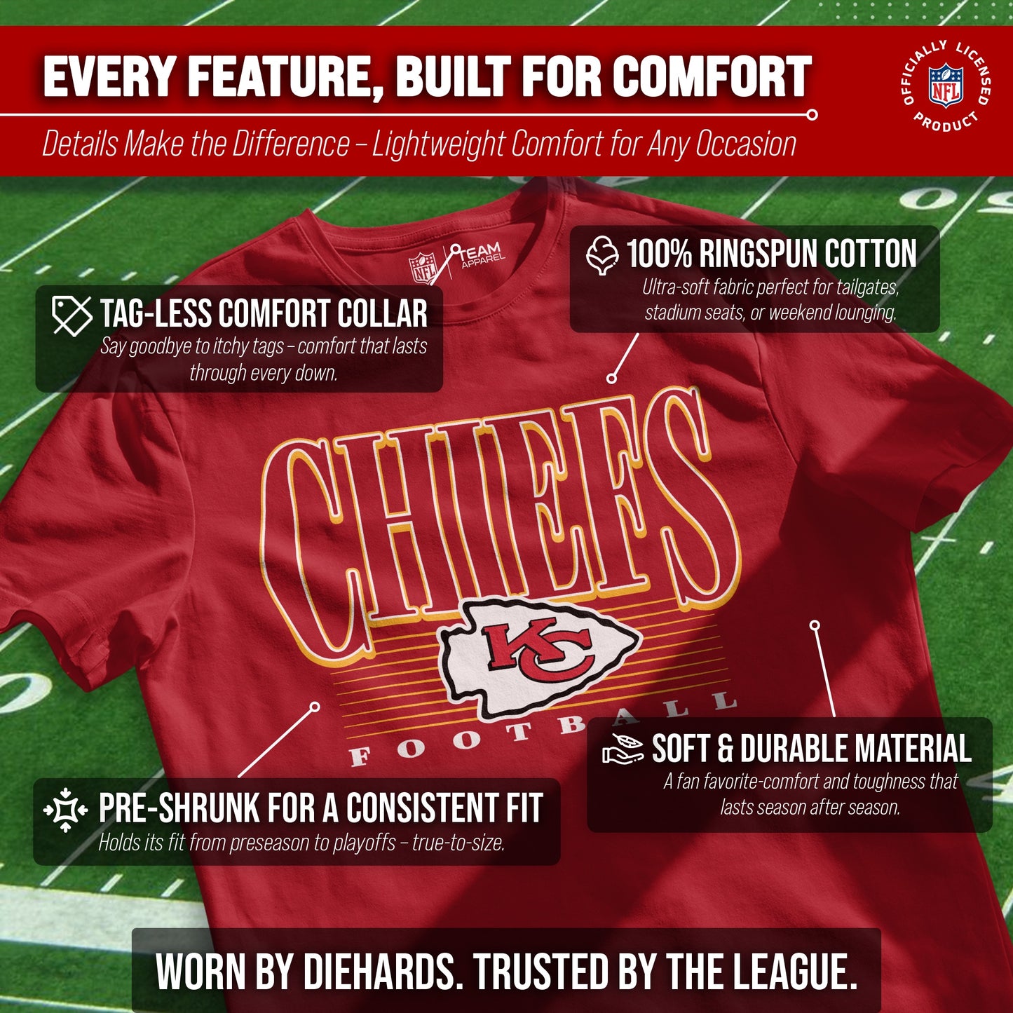 Kansas City Chiefs NFL Adult Overtime Blueprint Tag-Less T-Shirt - Red
