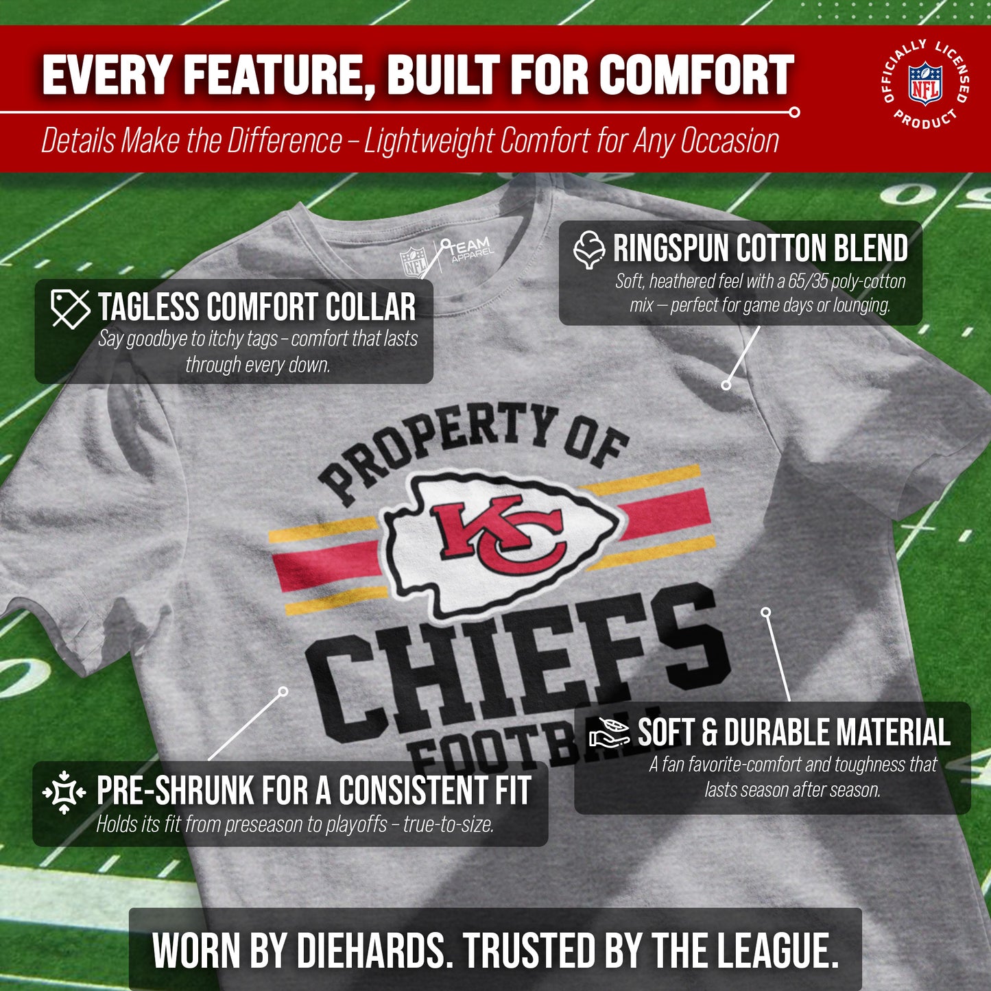 Kansas City Chiefs NFL Adult Property Of T-Shirt - Sport Gray