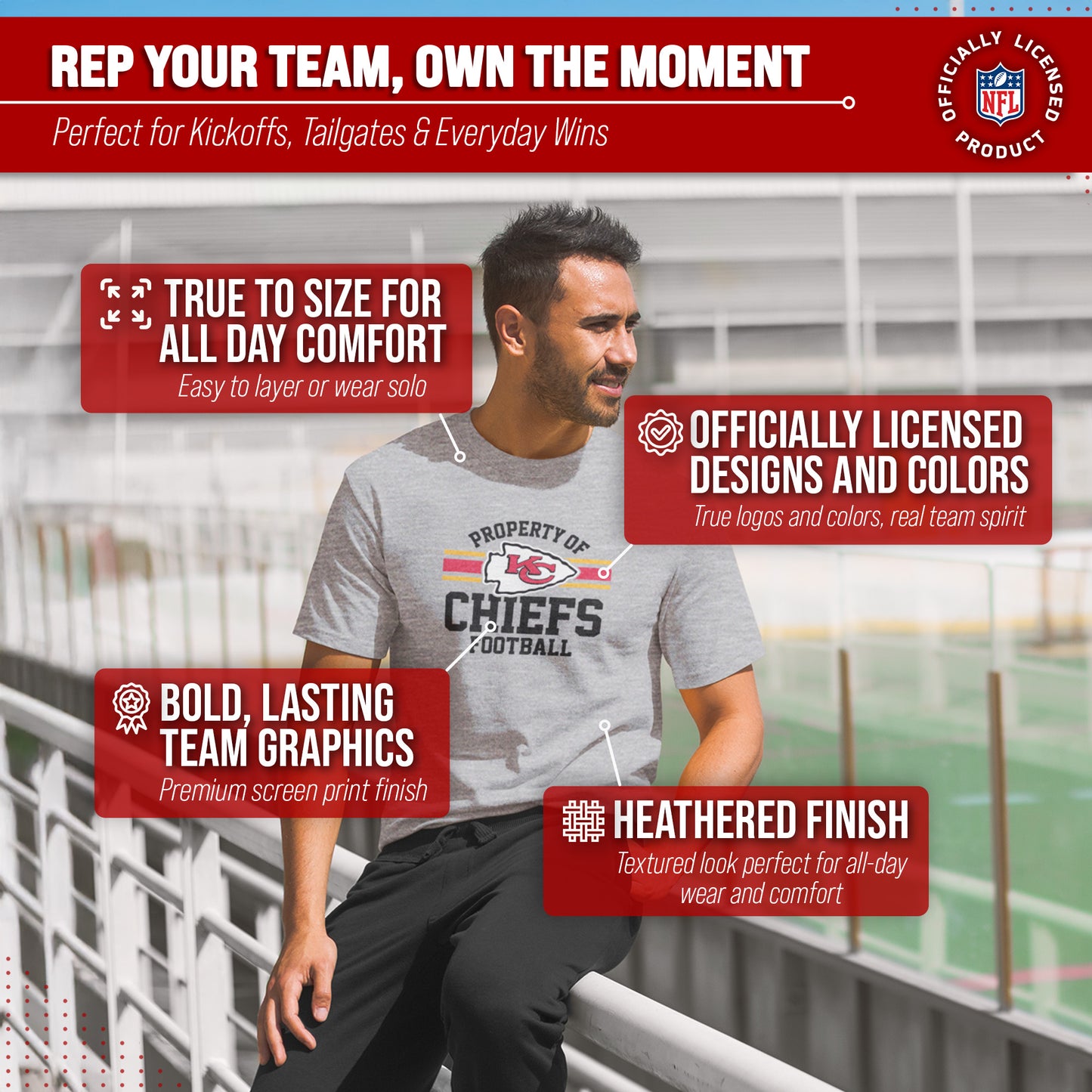 Kansas City Chiefs NFL Adult Property Of T-Shirt - Sport Gray