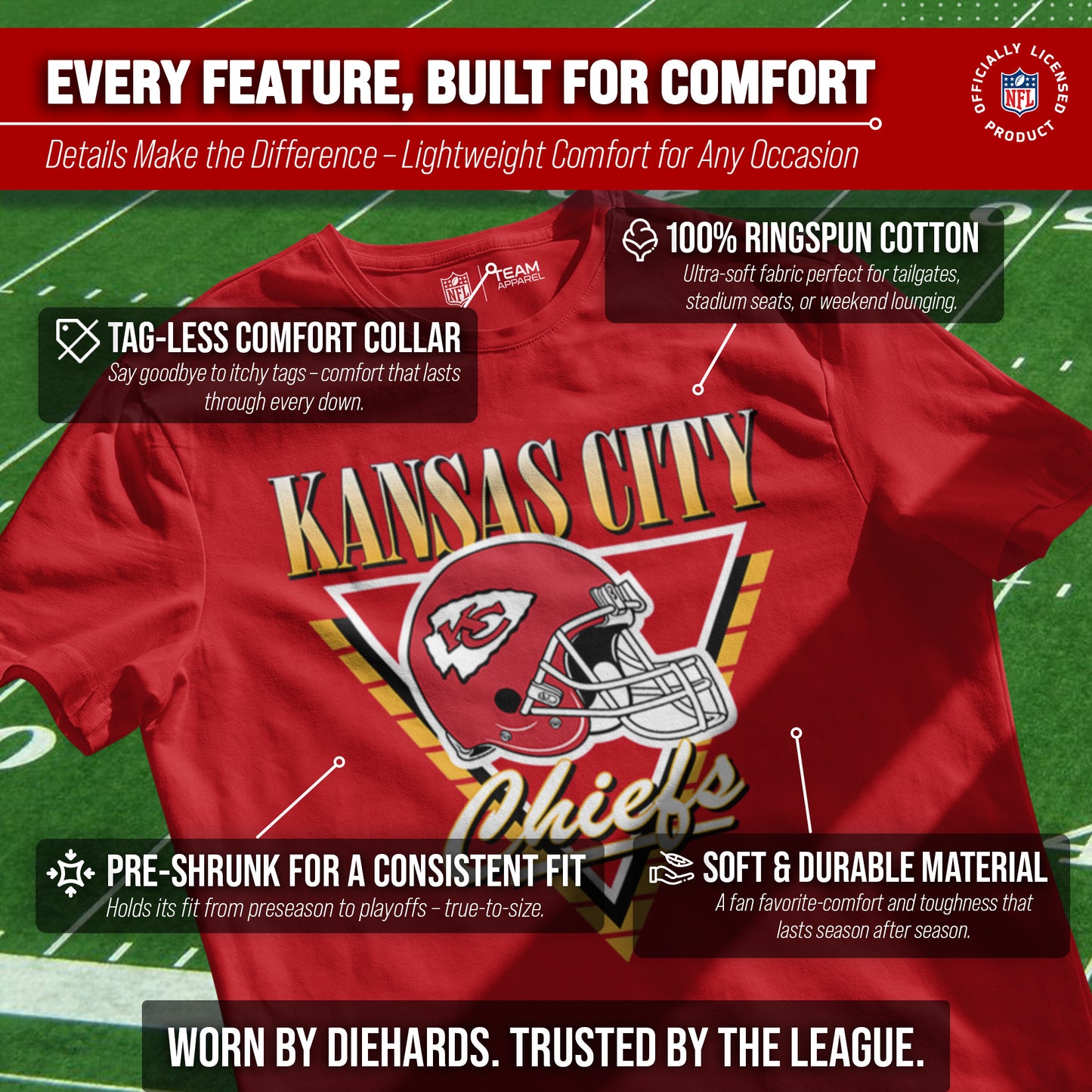Kansas City Chiefs NFL Adult Retro Triangle Unisex T-Shirt - Red