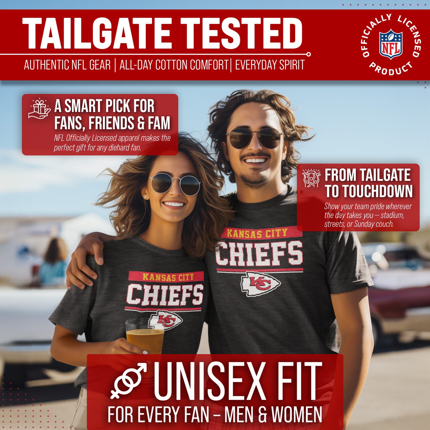 Kansas City Chiefs NFL Adult Team Block Tagless T-Shirt - Charcoal