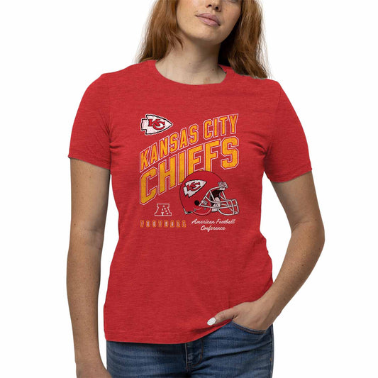 Kansas City Chiefs NFL Womens Distressed Helmet Tag-Less Soft T-Shirt - Red Heather