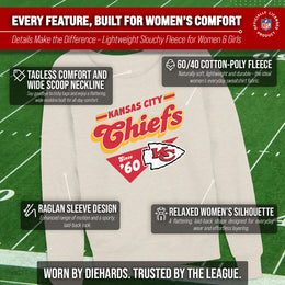 Kansas City Chiefs NFL Womens Vintage Charm Slouchy Crewneck - Birch