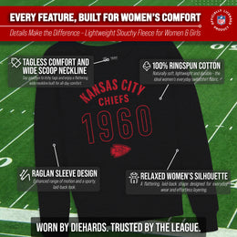 Kansas City Chiefs NFL Womens Big Date Slouchy Crewneck - Black