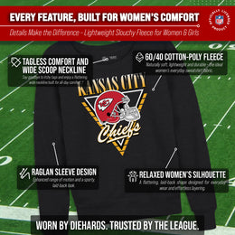 Kansas City Chiefs NFL Womens Retro Triangle Slouchy Crewneck - Heather Charcoal