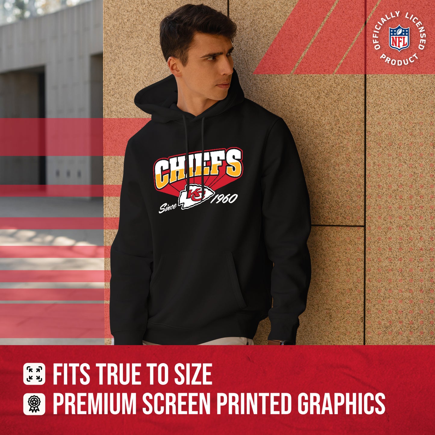 Kansas City Chiefs NFL Adult Unisex Vintage Block Ultra Soft Fleece Hooded Sweatshirt - Black