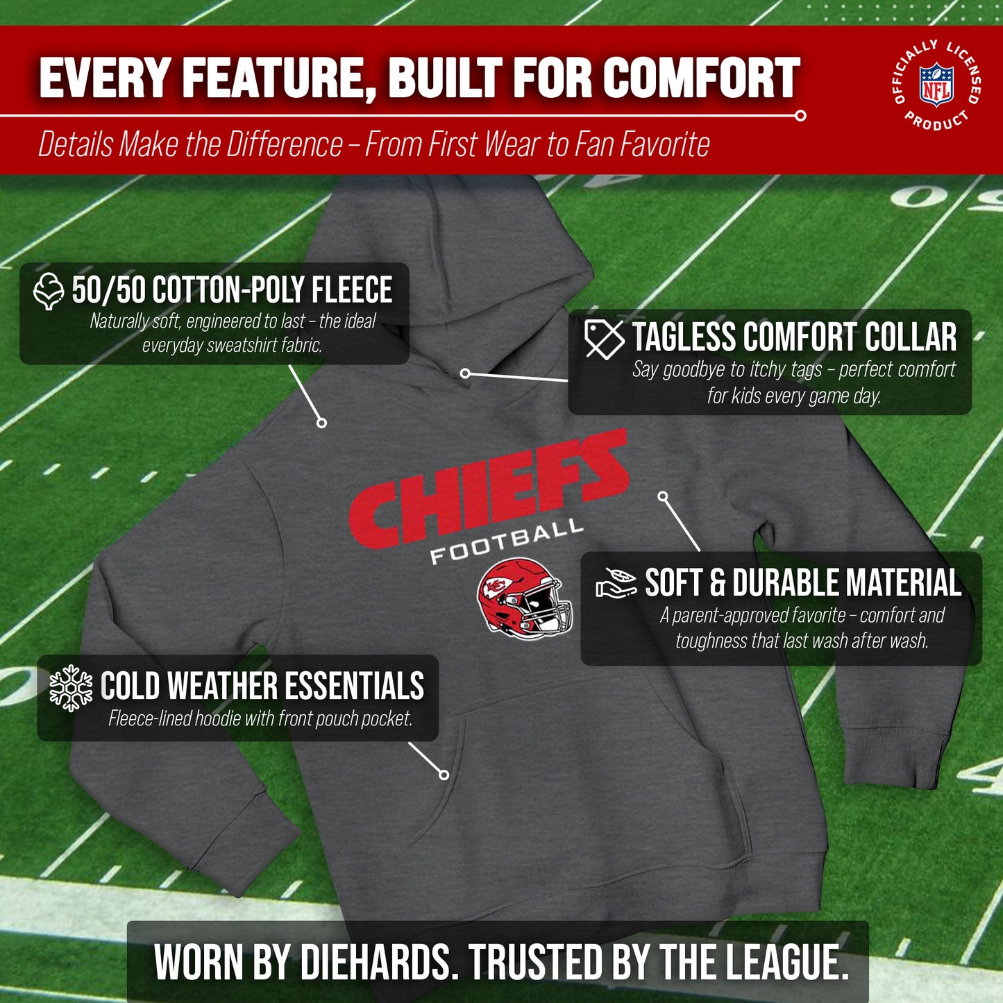 Kansas City Chiefs NFL Youth Football Helmet Hood - Charcoal