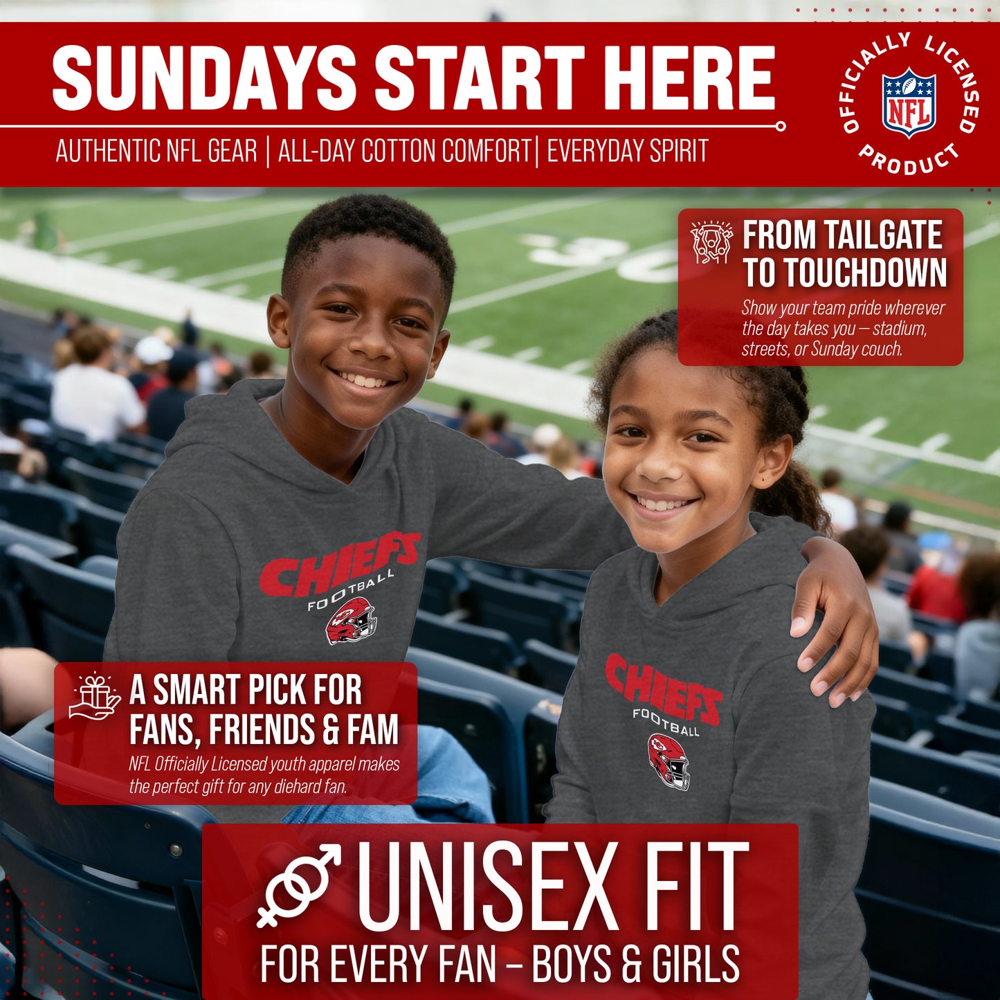 Kansas City Chiefs NFL Youth Football Helmet Hood - Charcoal