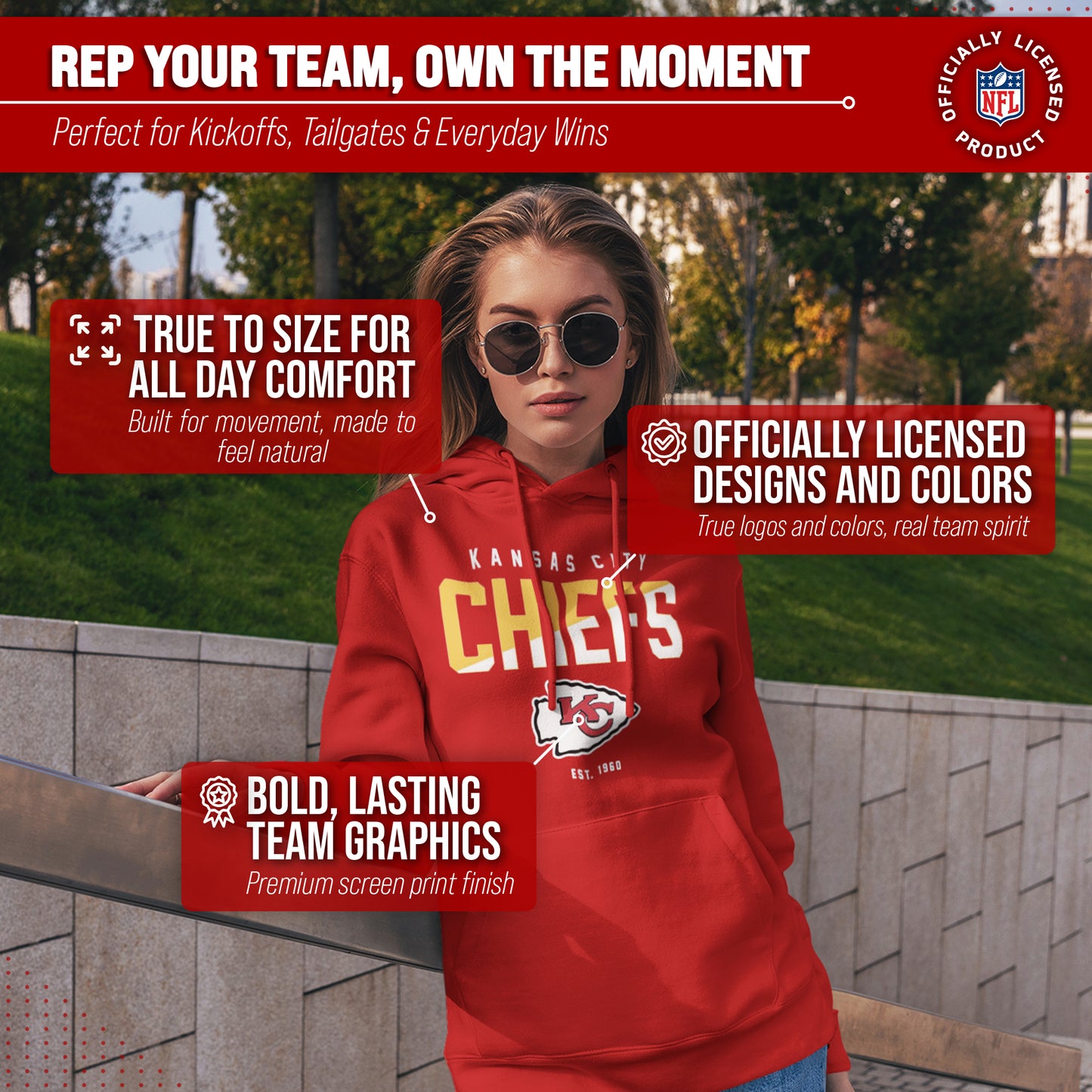 Kansas City Chiefs Adult NFL Diagonal Fade Fleece Hooded Sweatshirt - Red