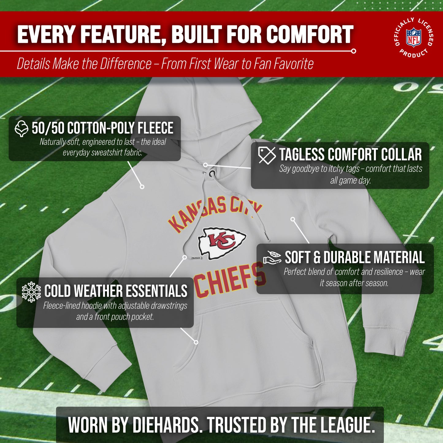 Kansas City Chiefs NFL Adult Gameday Hooded Sweatshirt - Sport Gray