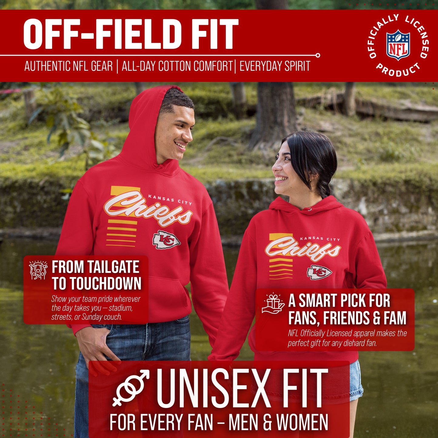 Kansas City Chiefs NFL Adult Unisex Retro Script Ultra Soft Fleece Hooded Sweatshirt - Red