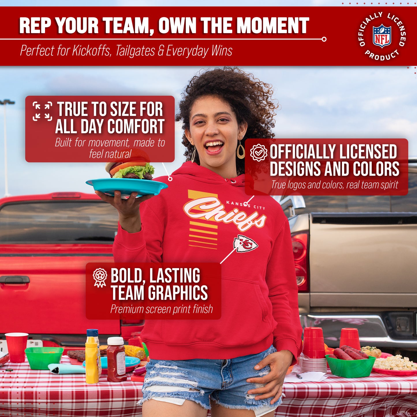 Kansas City Chiefs NFL Adult Unisex Retro Script Ultra Soft Fleece Hooded Sweatshirt - Red