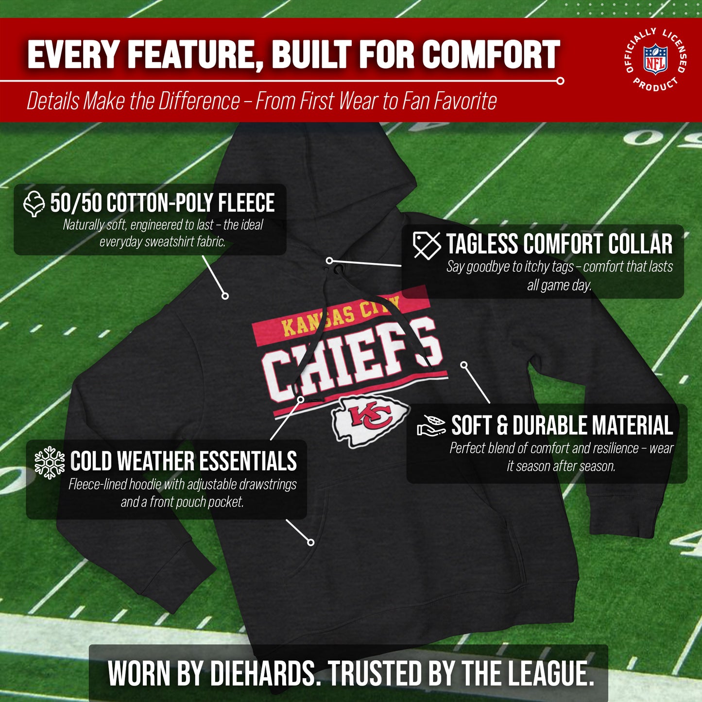 Kansas City Chiefs NFL Adult Gameday Charcoal Hooded Sweatshirt - Charcoal
