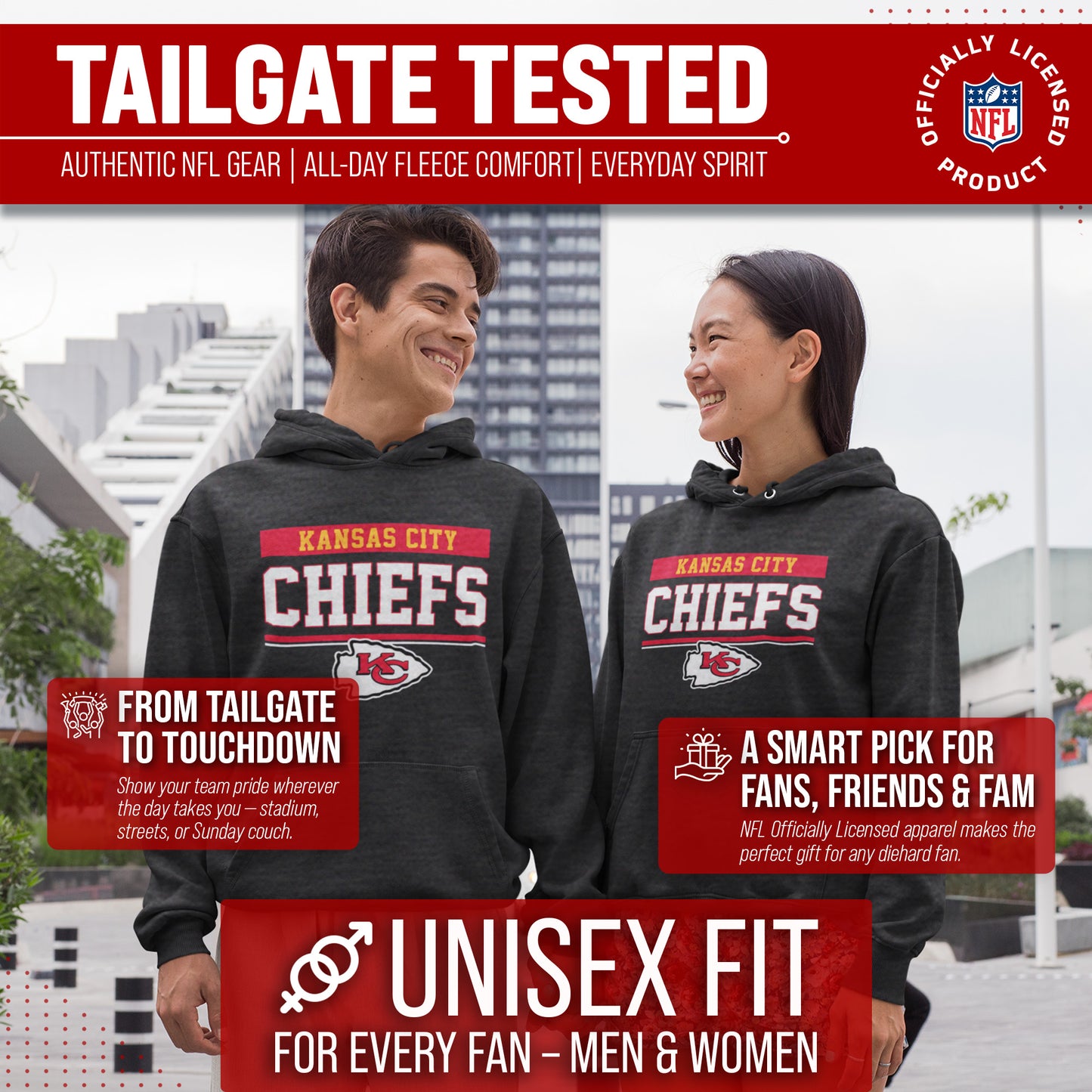 Kansas City Chiefs NFL Adult Gameday Charcoal Hooded Sweatshirt - Charcoal