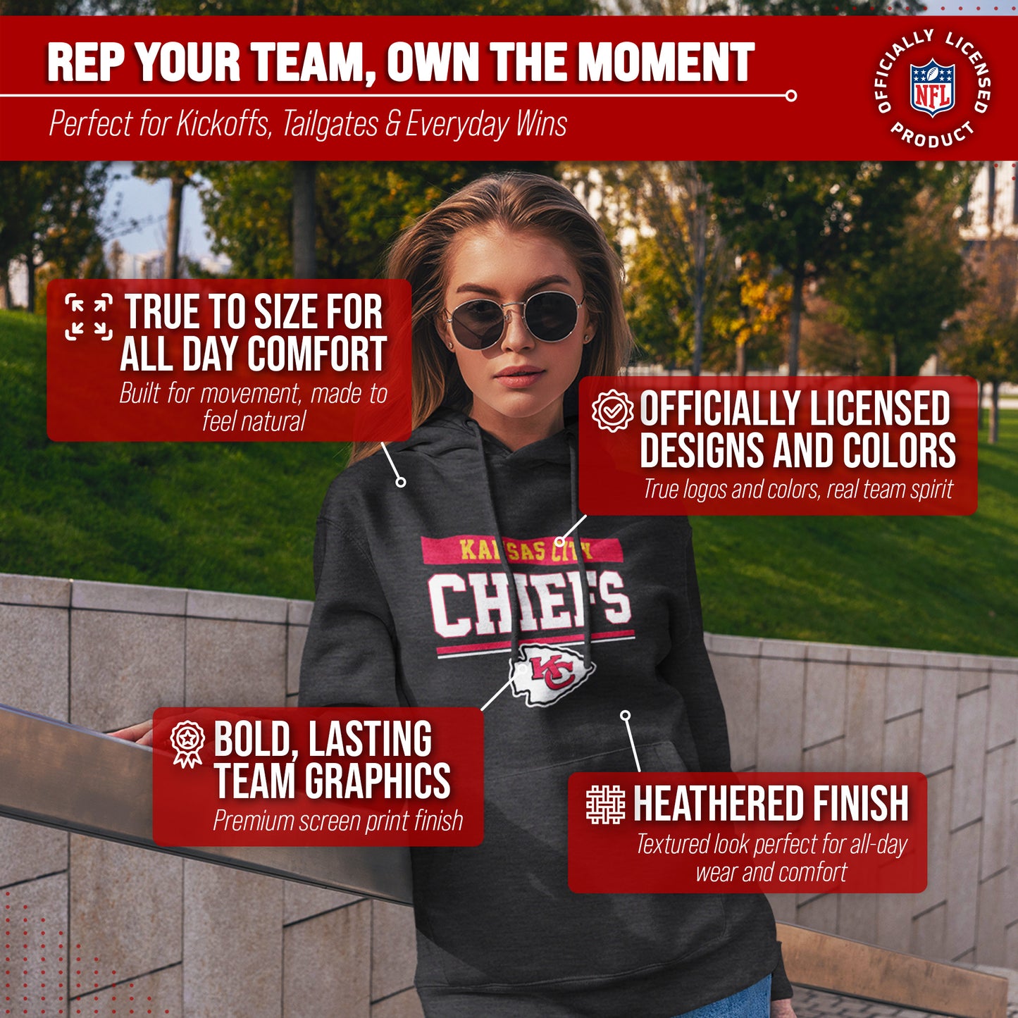 Kansas City Chiefs NFL Adult Gameday Charcoal Hooded Sweatshirt - Charcoal