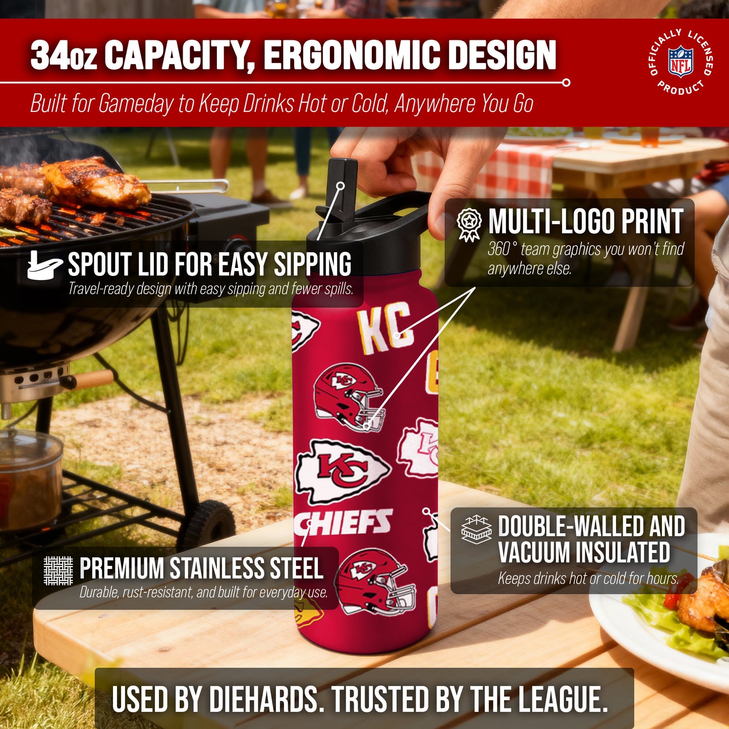 Kansas City Chiefs NFL 34Oz Native Quencher Water Bottle - Red