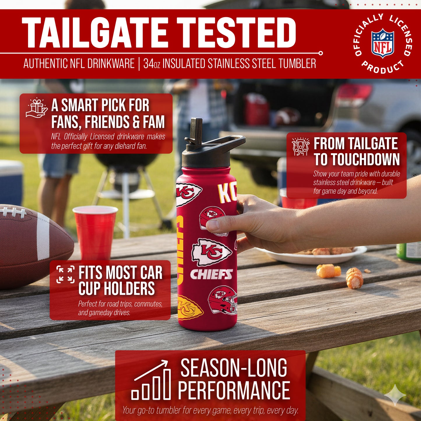 Kansas City Chiefs NFL 34Oz Native Quencher Water Bottle - Red