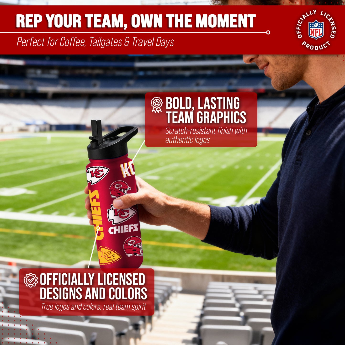 Kansas City Chiefs NFL 34Oz Native Quencher Water Bottle - Red