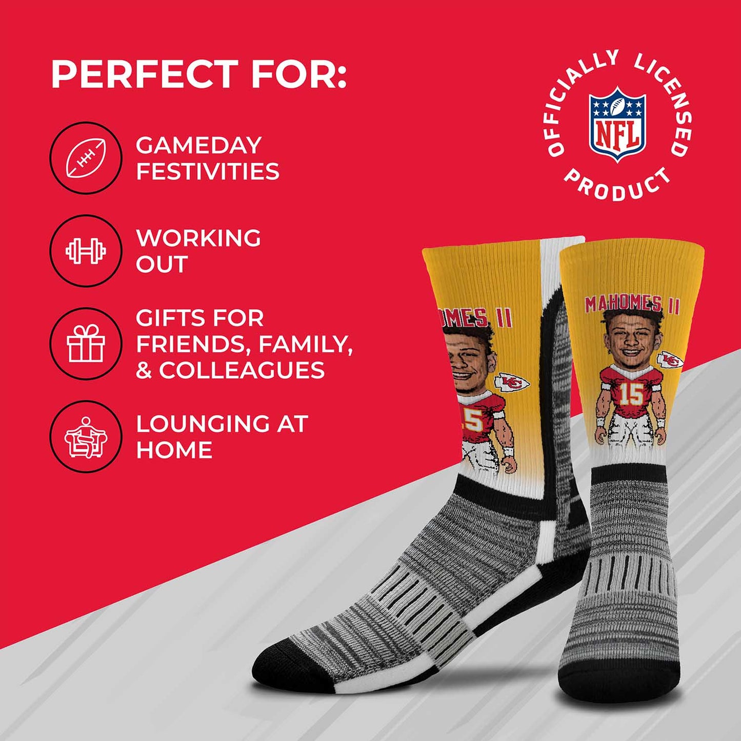 Kansas City Chiefs FBF NFL Adult V Curve MVP Player Crew Socks - Gold #15